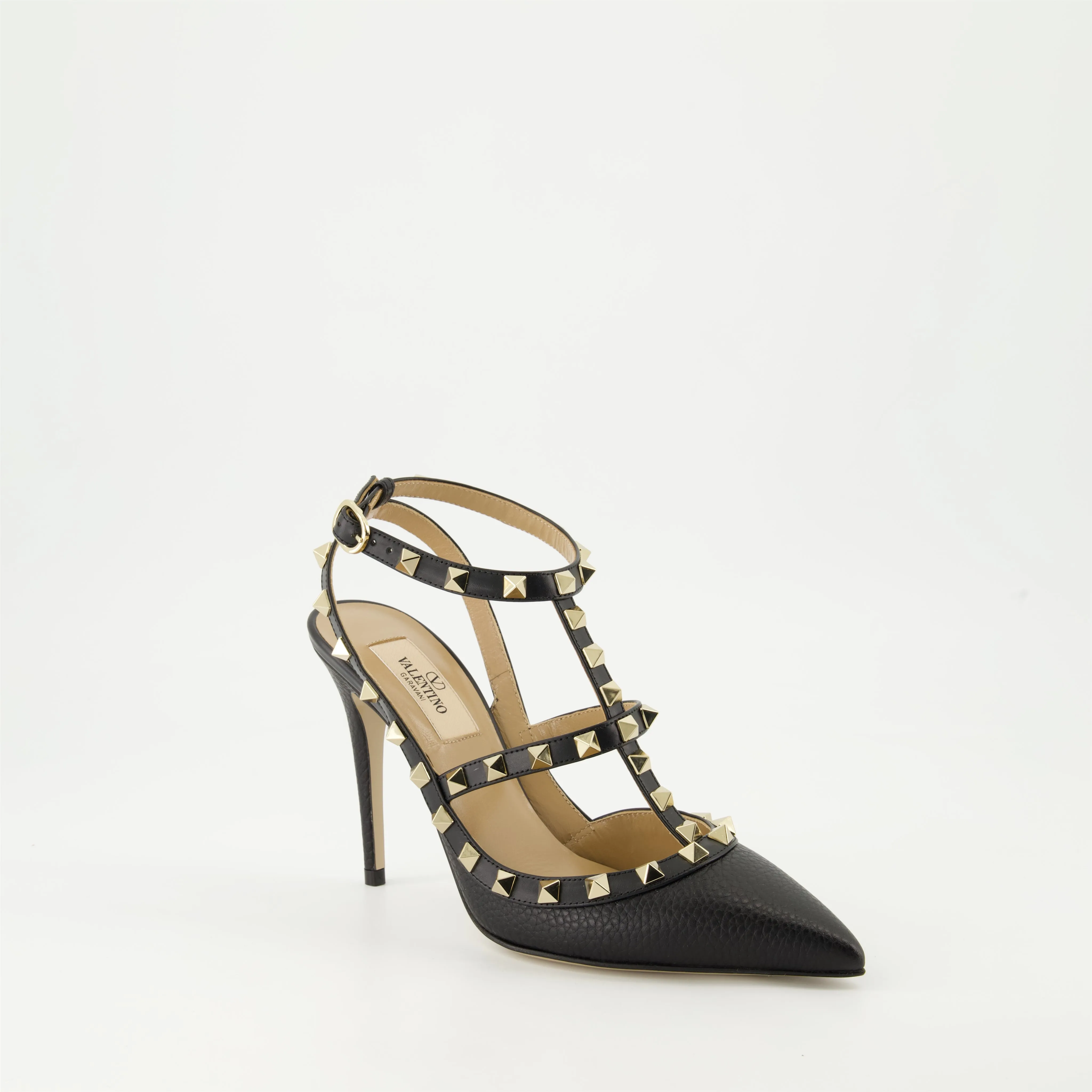 Grained Leather Rockstud Pumps