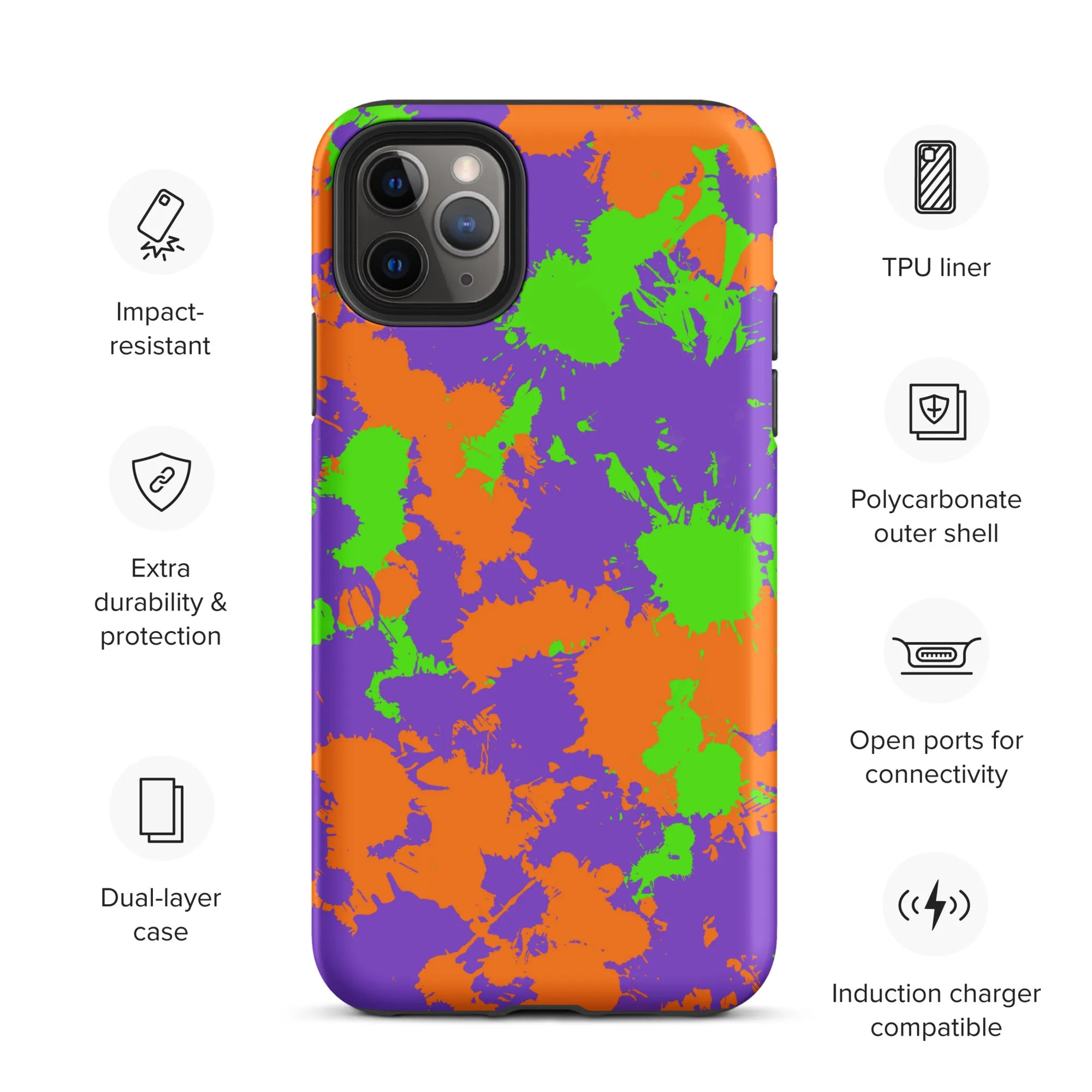 Green, Purple, and Orange Slimy Splatter Tough Case for iPhone - 90s Kid Style