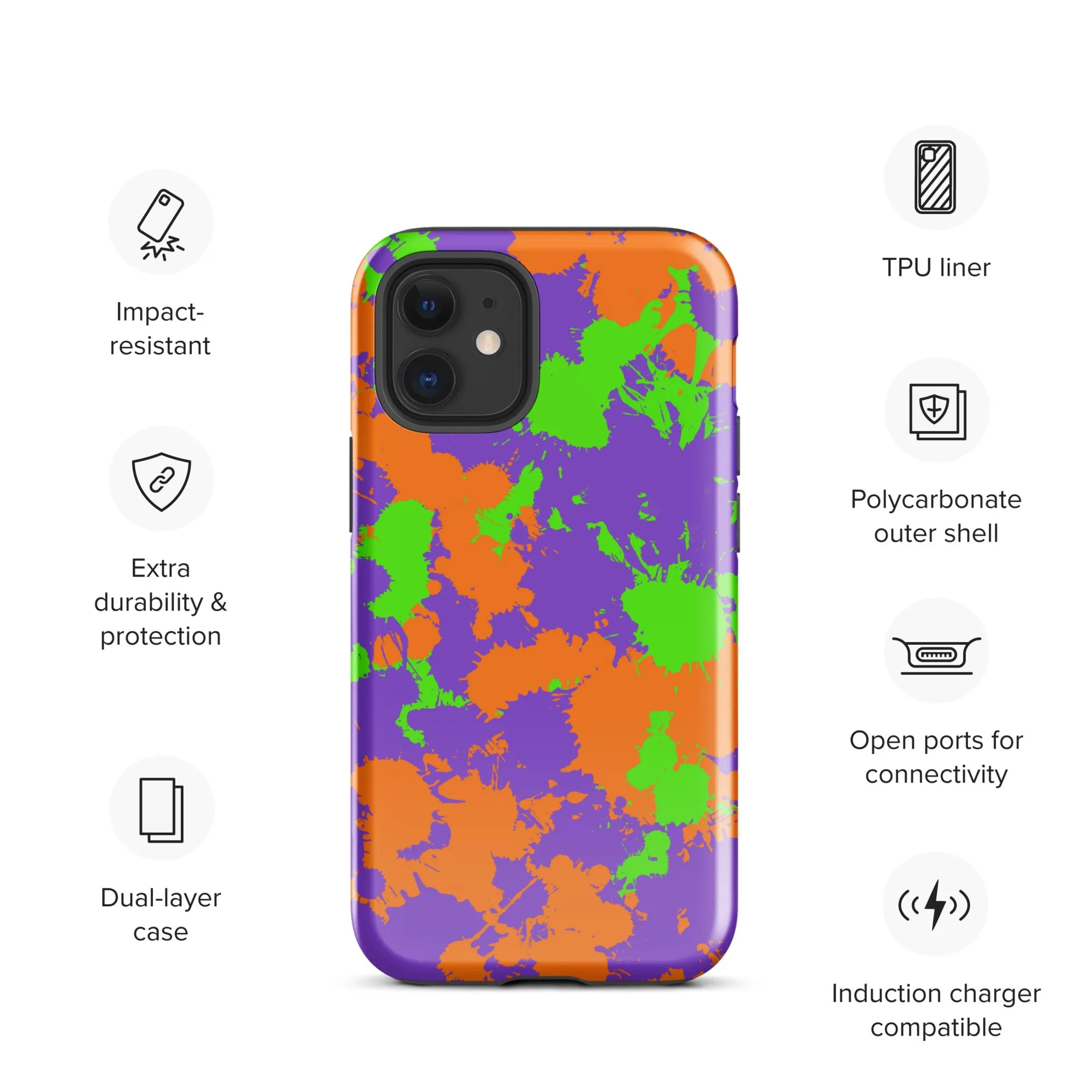 Green, Purple, and Orange Slimy Splatter Tough Case for iPhone - 90s Kid Style