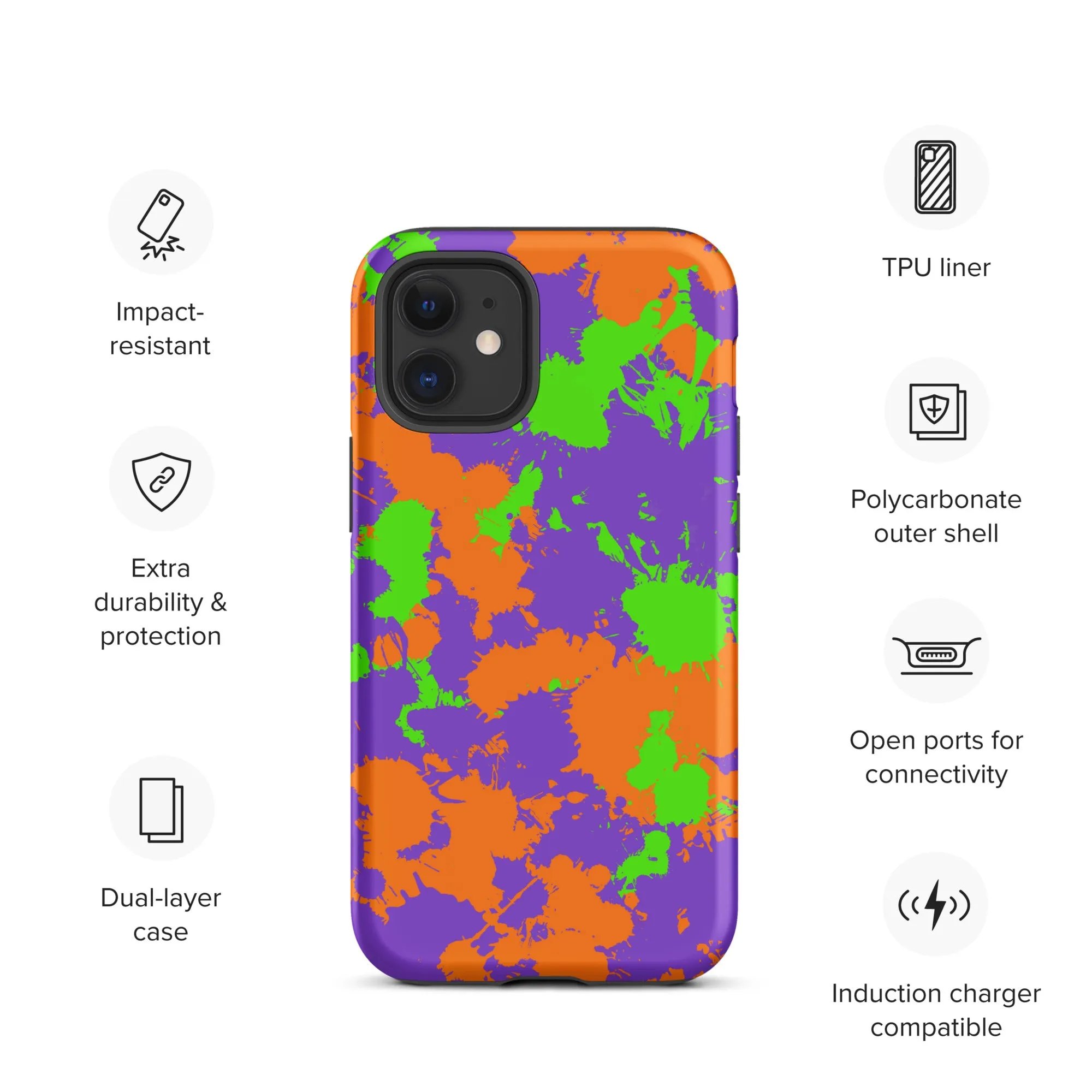 Green, Purple, and Orange Slimy Splatter Tough Case for iPhone - 90s Kid Style