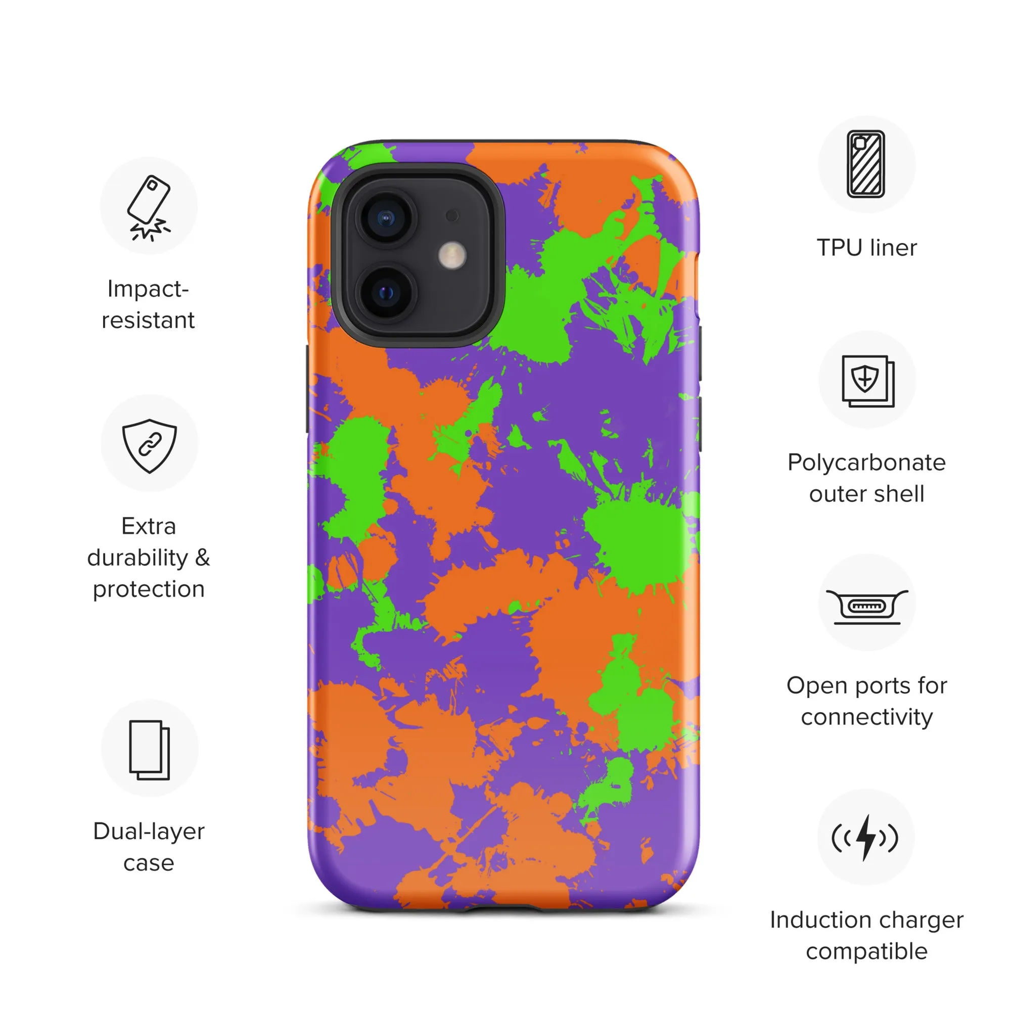 Green, Purple, and Orange Slimy Splatter Tough Case for iPhone - 90s Kid Style