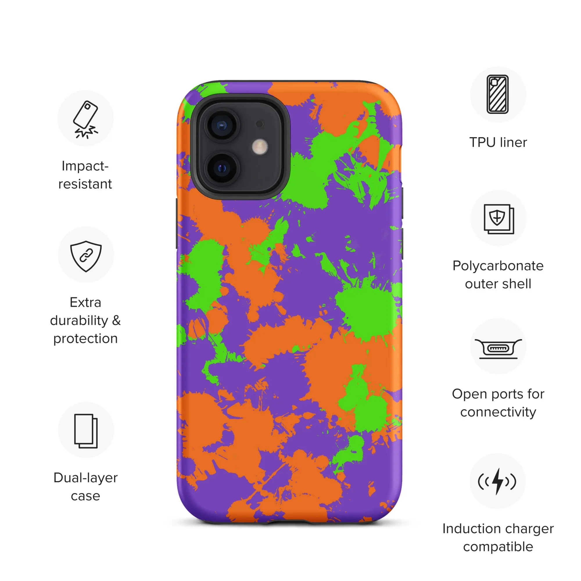 Green, Purple, and Orange Slimy Splatter Tough Case for iPhone - 90s Kid Style