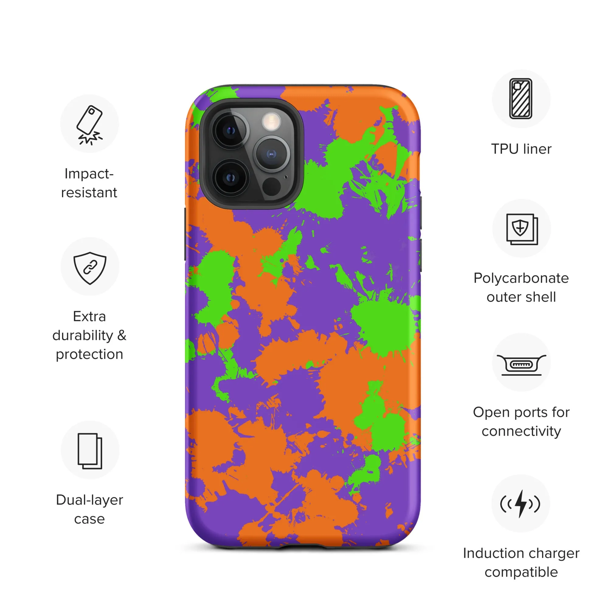 Green, Purple, and Orange Slimy Splatter Tough Case for iPhone - 90s Kid Style