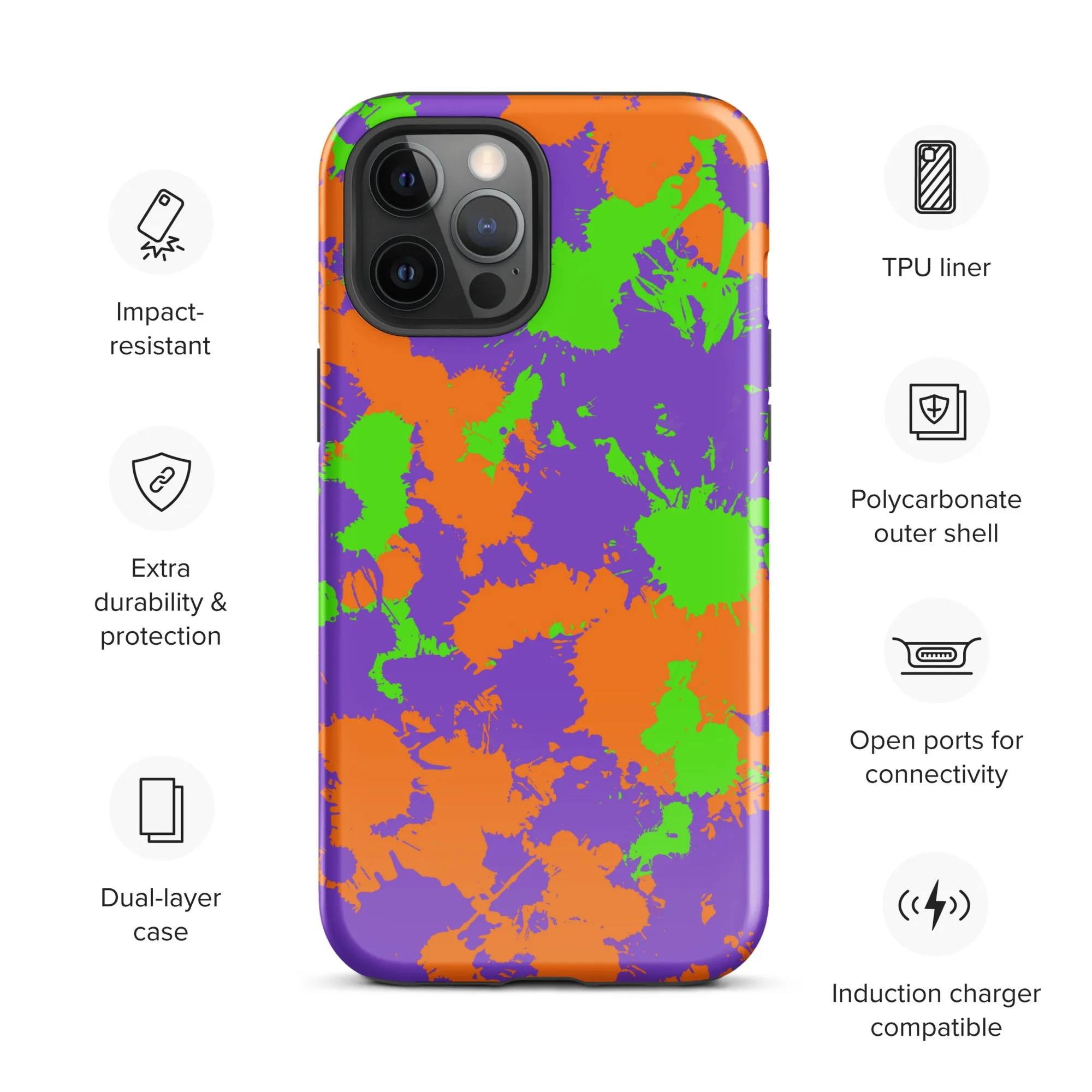 Green, Purple, and Orange Slimy Splatter Tough Case for iPhone - 90s Kid Style