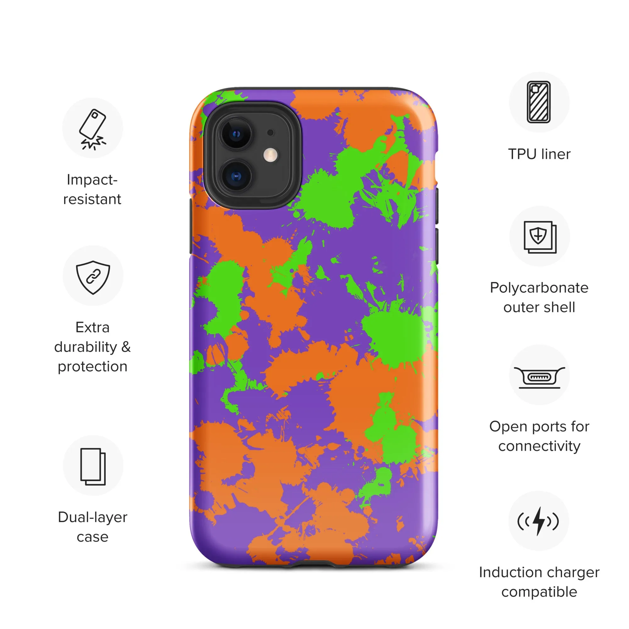 Green, Purple, and Orange Slimy Splatter Tough Case for iPhone - 90s Kid Style