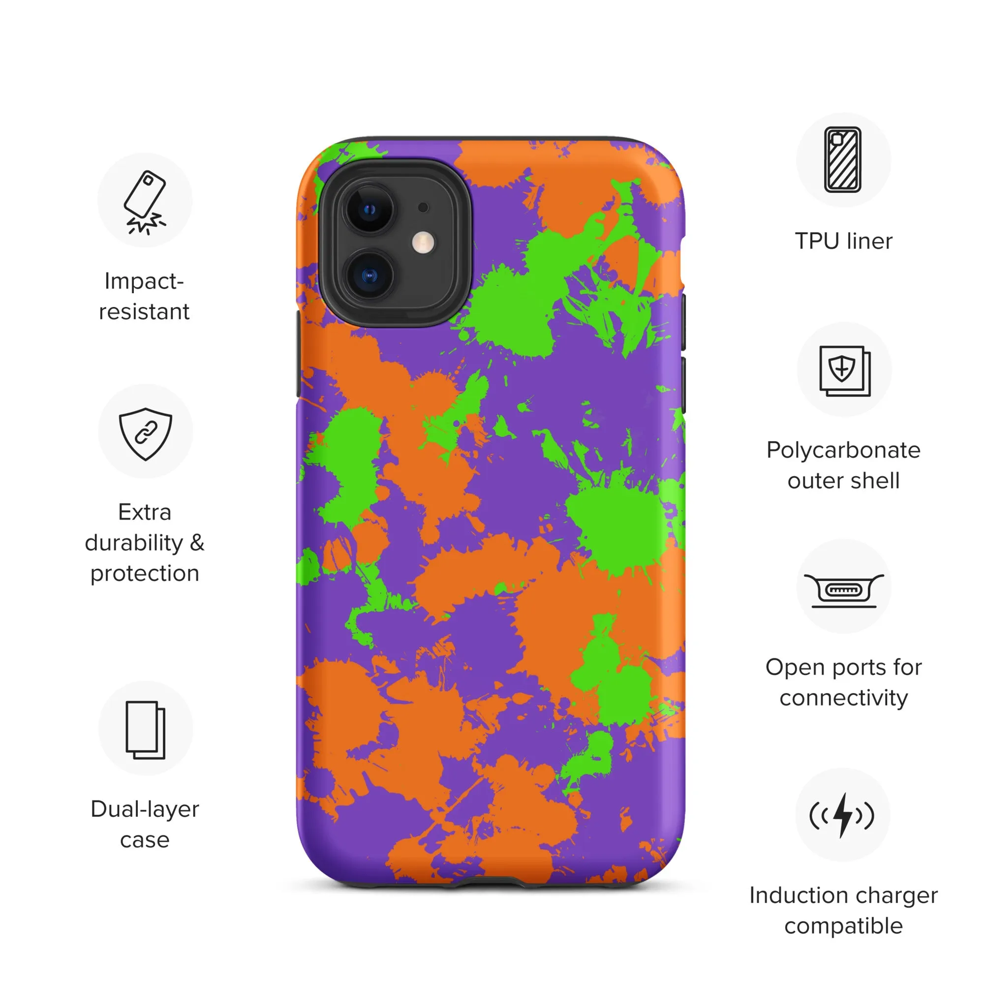 Green, Purple, and Orange Slimy Splatter Tough Case for iPhone - 90s Kid Style