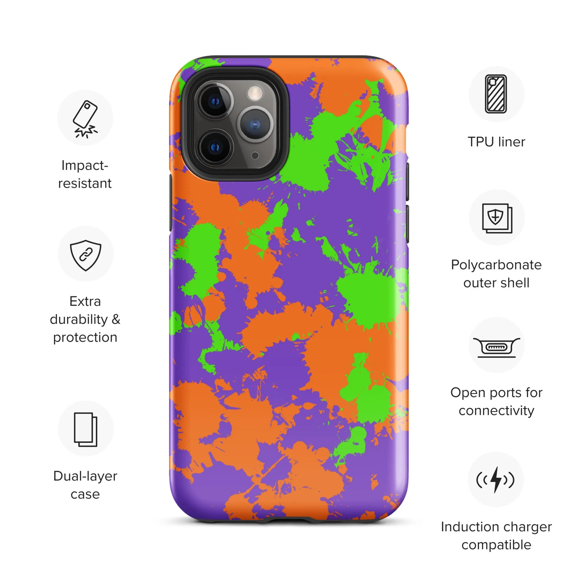 Green, Purple, and Orange Slimy Splatter Tough Case for iPhone - 90s Kid Style