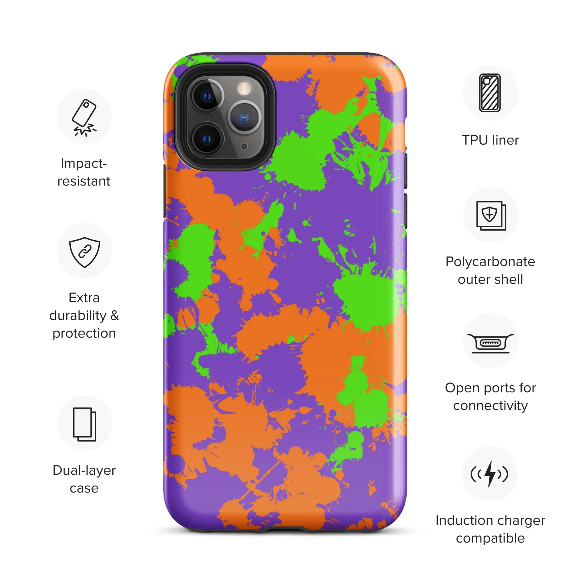 Green, Purple, and Orange Slimy Splatter Tough Case for iPhone - 90s Kid Style