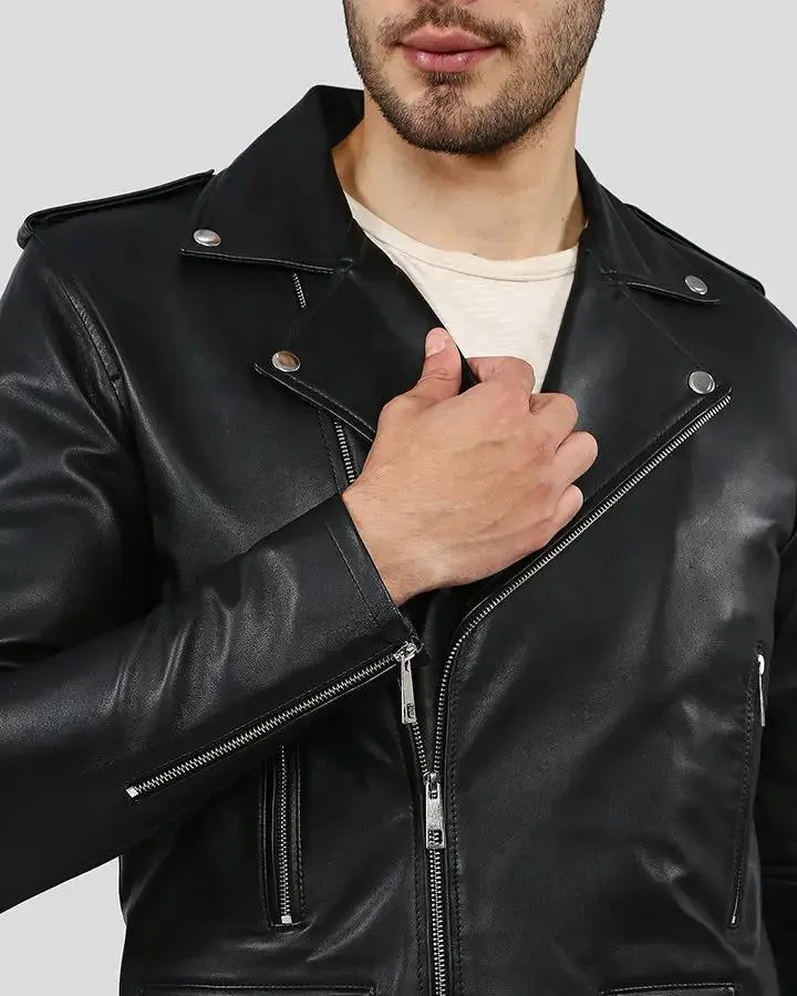 Gregor Black Biker Leather Jacket