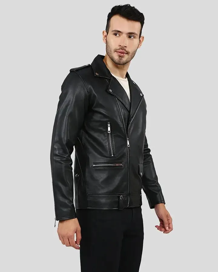 Gregor Black Biker Leather Jacket