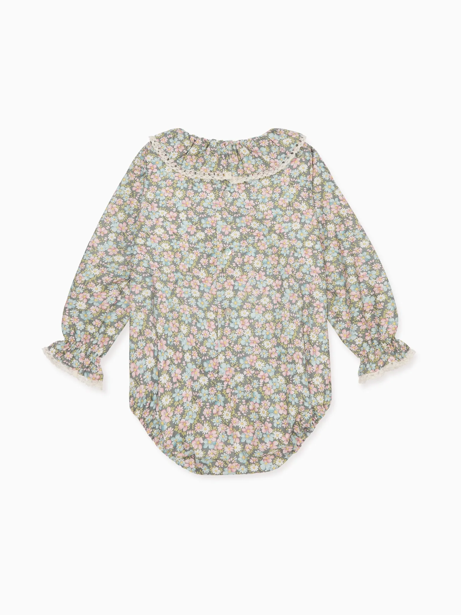 Grey Floral Lorena Baby Girl Smocked Romper