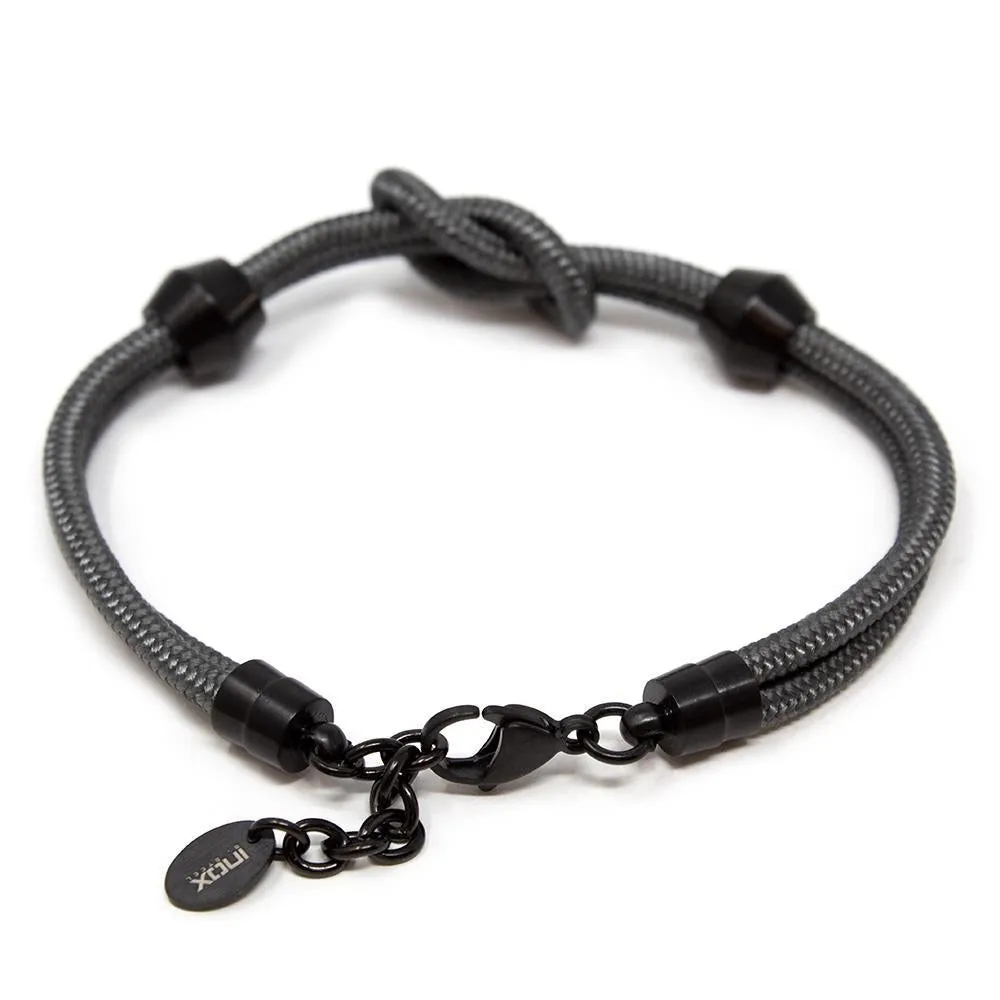 Grey Nylon Paracord Bracelet with Stainless Steel Knot and Black Beads