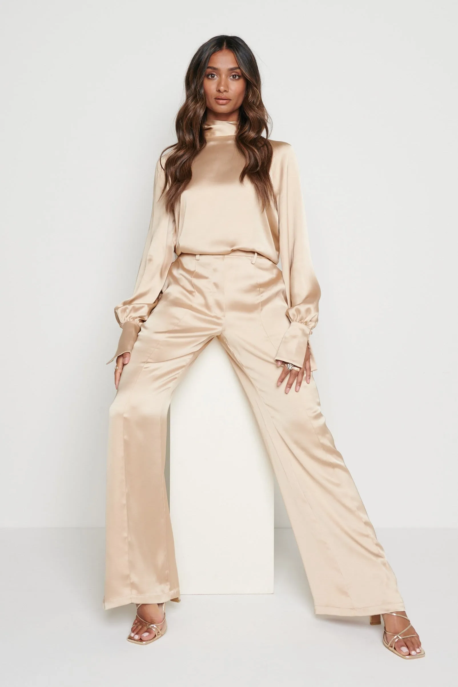 Hailee Satin Trousers - Champagne Gold