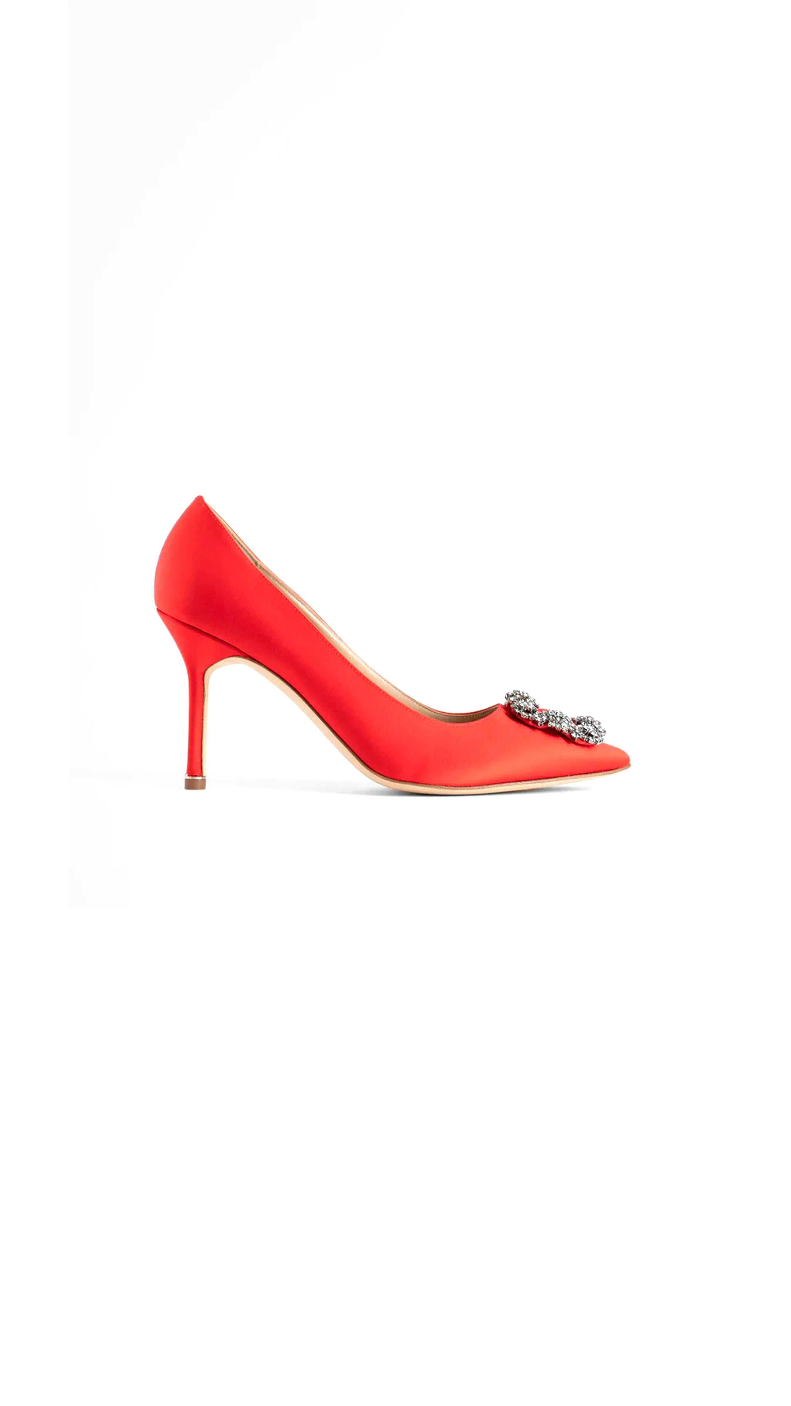 Red Satin Jewel Buckle Pumps - Hangisi 90