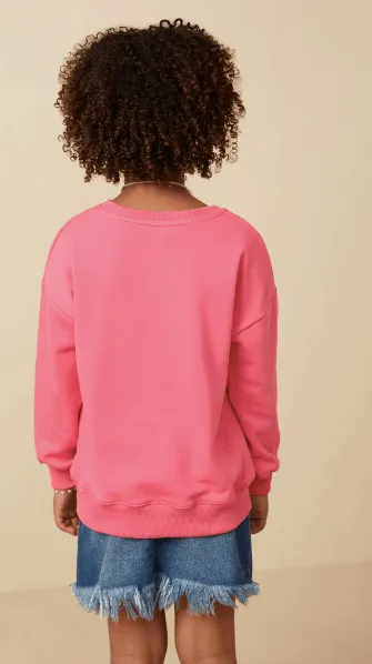 Hayden Girls Pink Patched Sweatshirt.