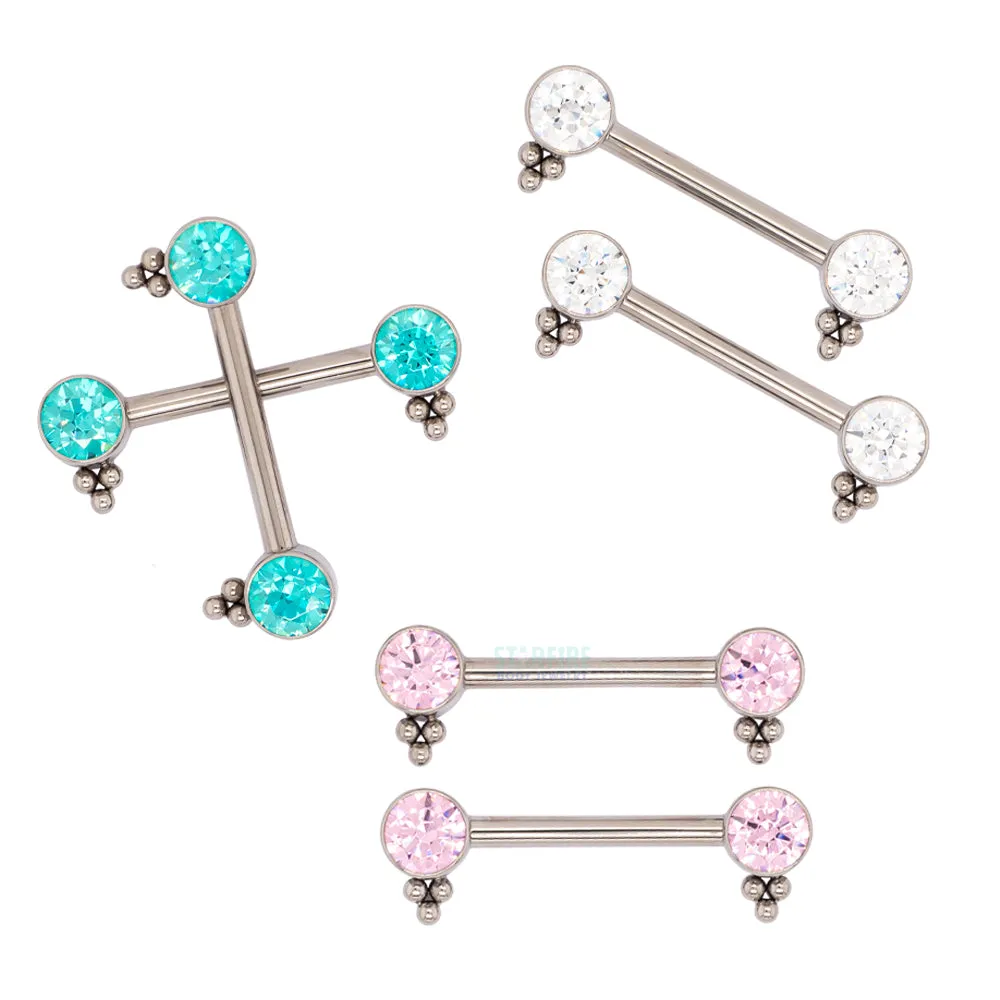 HC1TT 'Haute Couture' Side Set Faceted Gem Nipple Barbells - pair