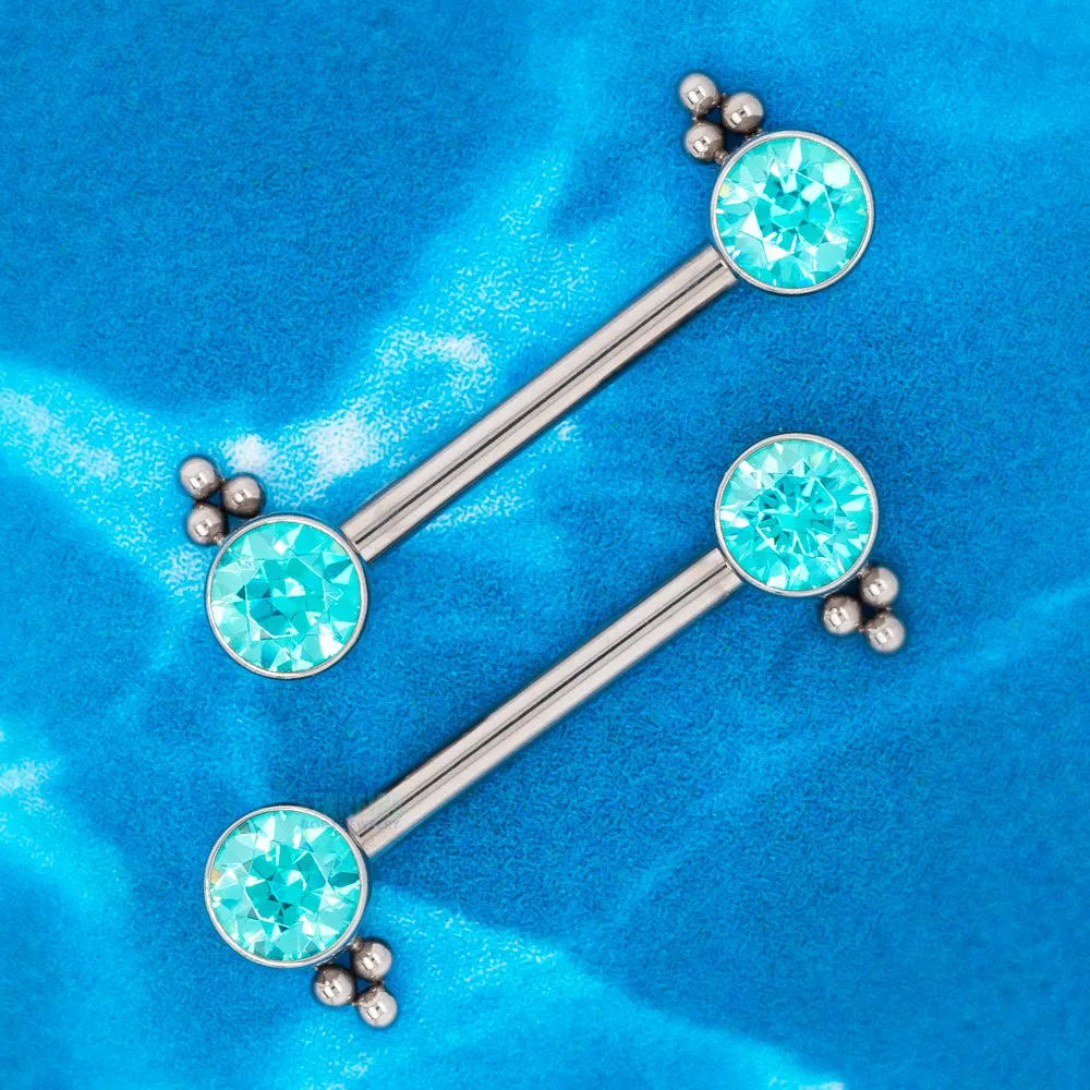 HC1TT 'Haute Couture' Side Set Faceted Gem Nipple Barbells - pair