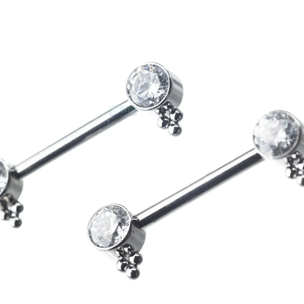 HC1TT 'Haute Couture' Side Set Faceted Gem Nipple Barbells - pair