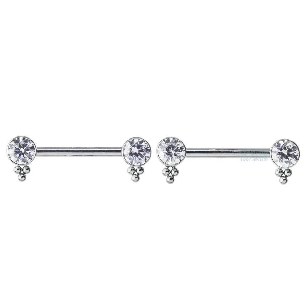 HC1TT 'Haute Couture' Side Set Faceted Gem Nipple Barbells - pair