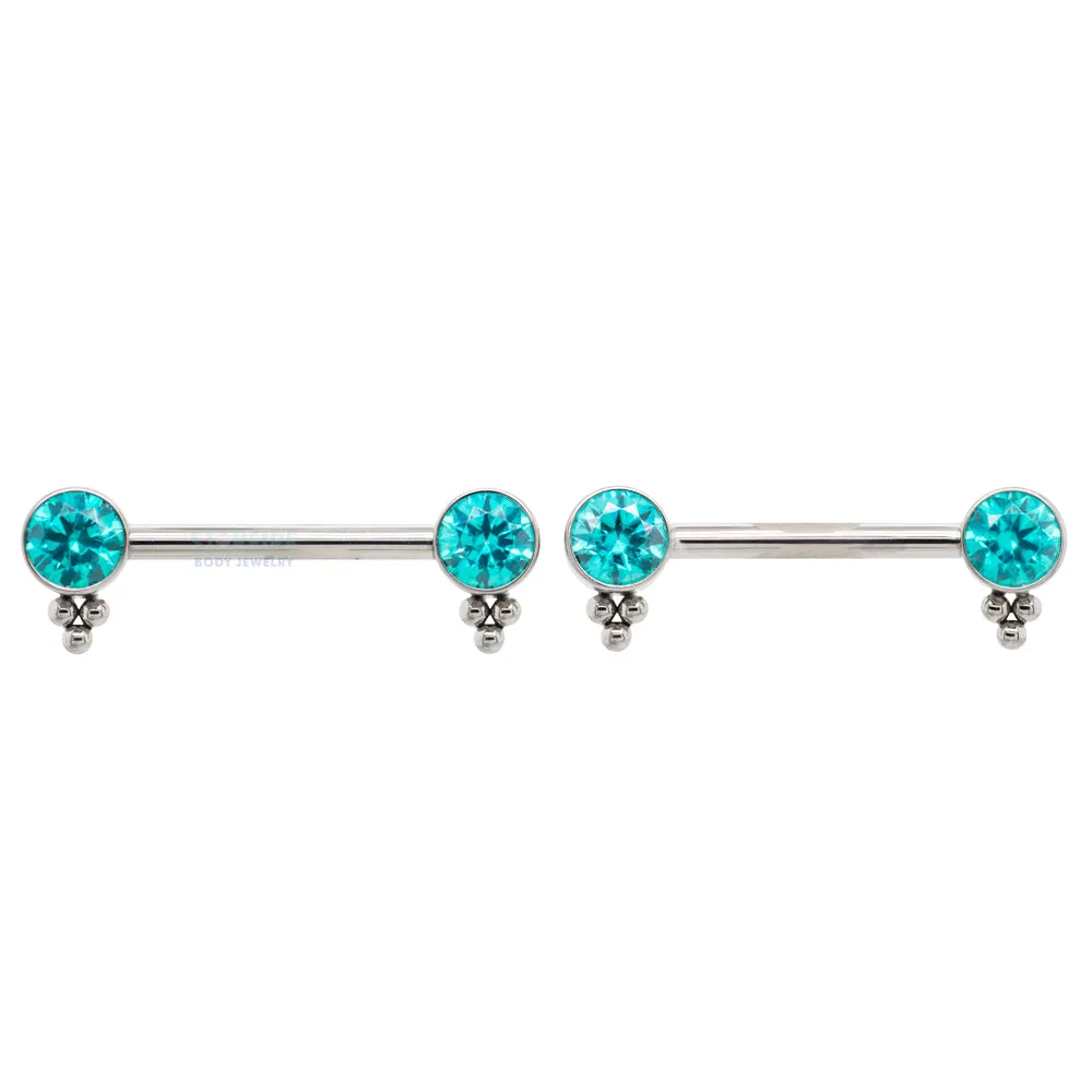 HC1TT 'Haute Couture' Side Set Faceted Gem Nipple Barbells - pair