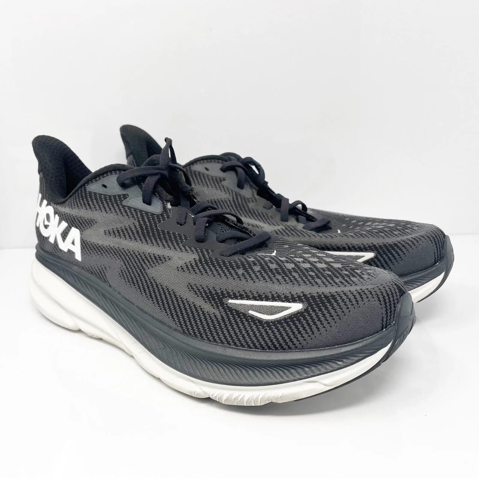 Hoka One One Mens Clifton 9 1132210 BWHT Black Running Shoes Sneakers Sz 11.5 2E