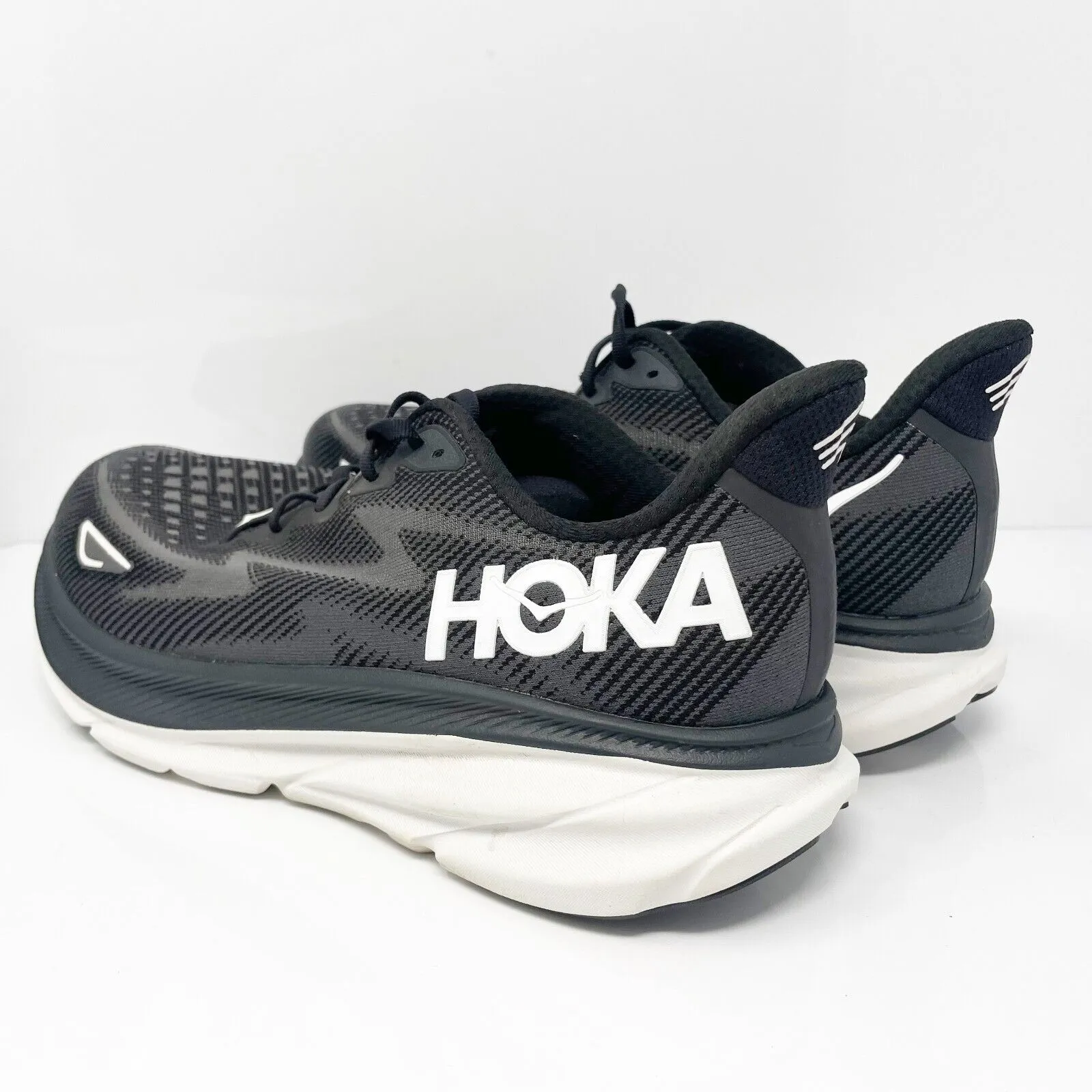 Hoka One One Mens Clifton 9 1132210 BWHT Black Running Shoes Sneakers Sz 11.5 2E