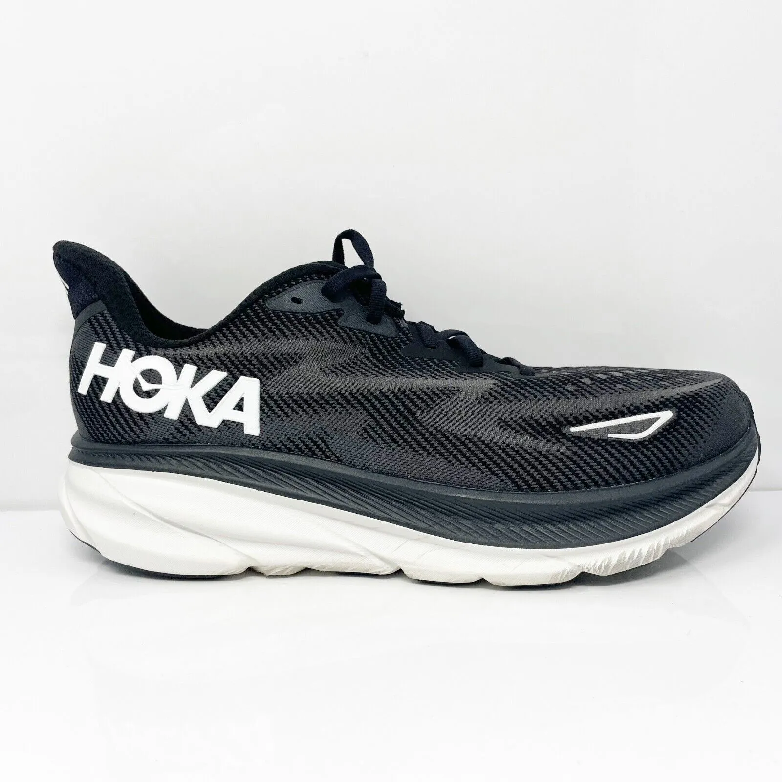 Hoka One One Mens Clifton 9 1132210 BWHT Black Running Shoes Sneakers Sz 11.5 2E