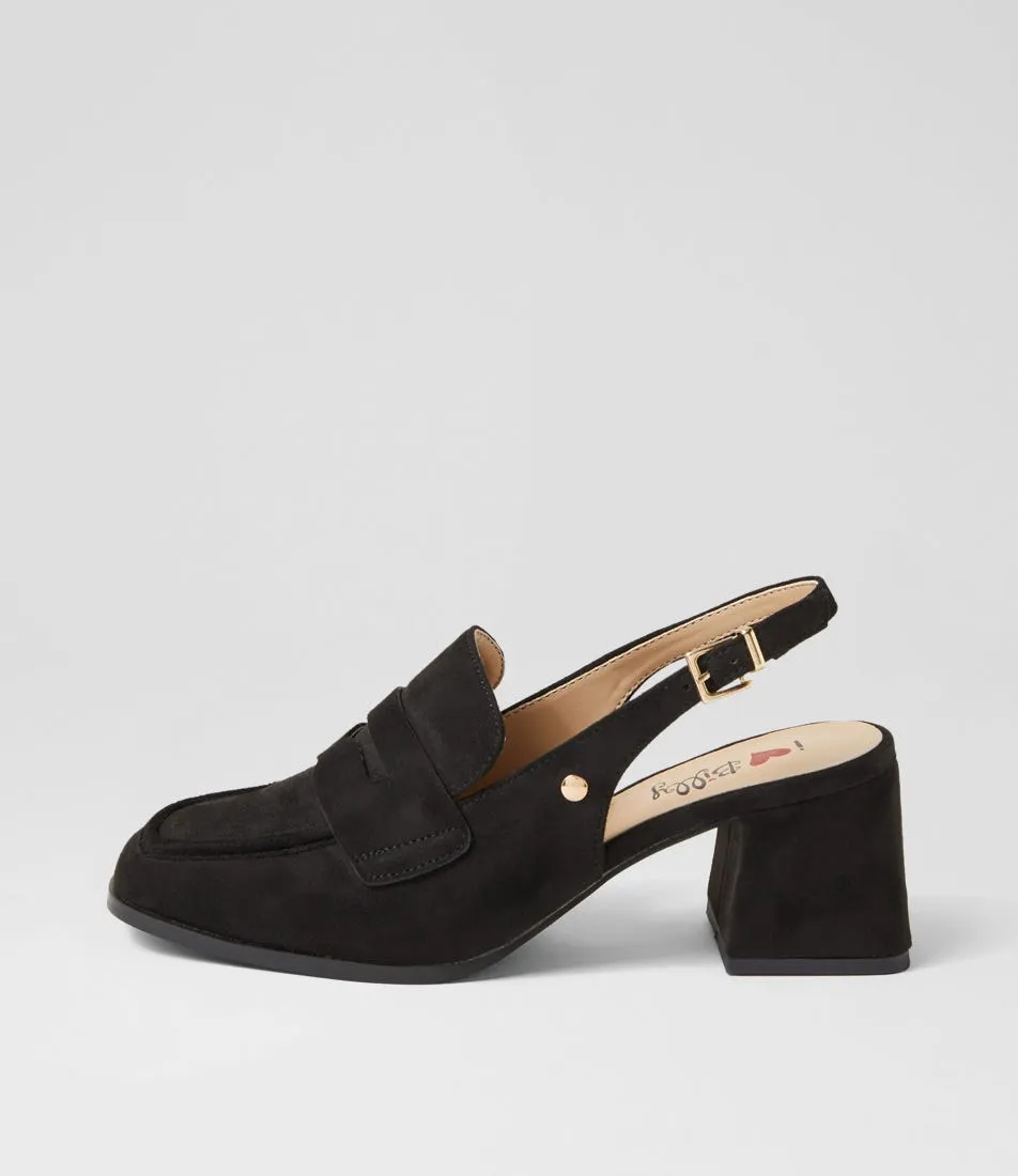 I LOVE BILLY Docono Black Microsuede Heels