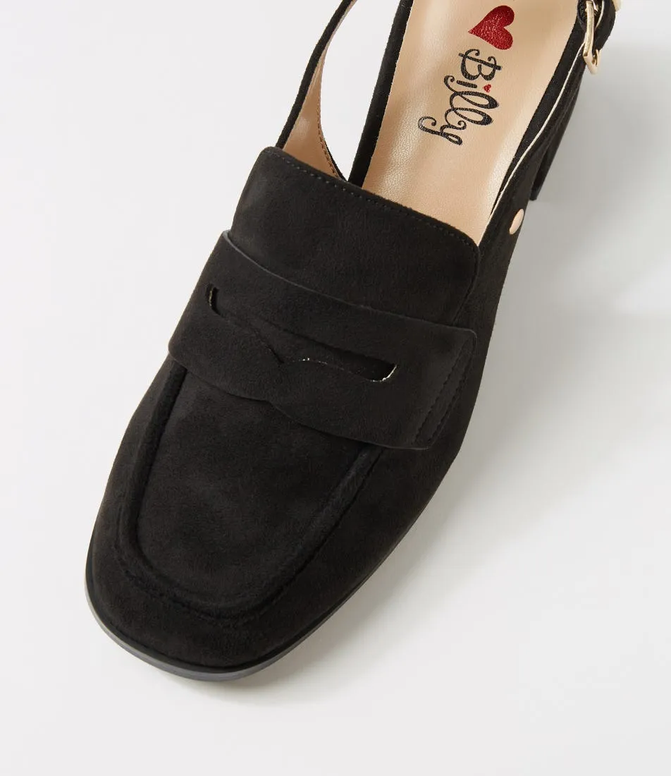 I LOVE BILLY Docono Black Microsuede Heels