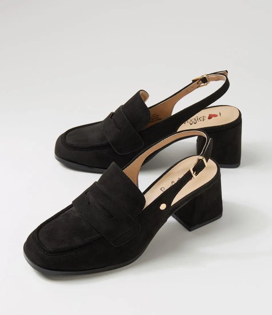 I LOVE BILLY Docono Black Microsuede Heels