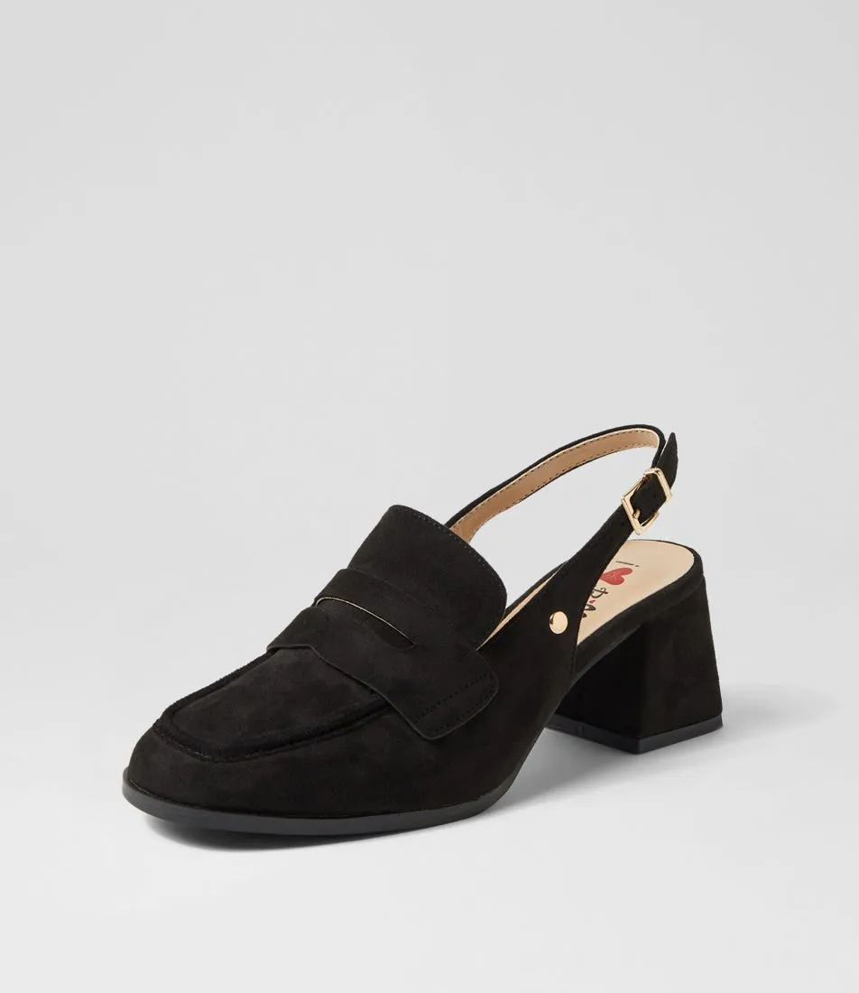 I LOVE BILLY Docono Black Microsuede Heels