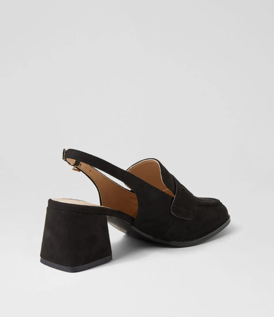 I LOVE BILLY Docono Black Microsuede Heels