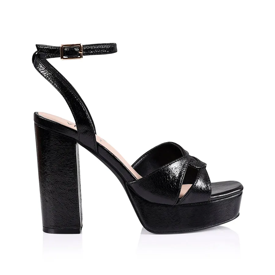 Indigo Platform Heels - Black Crinkle