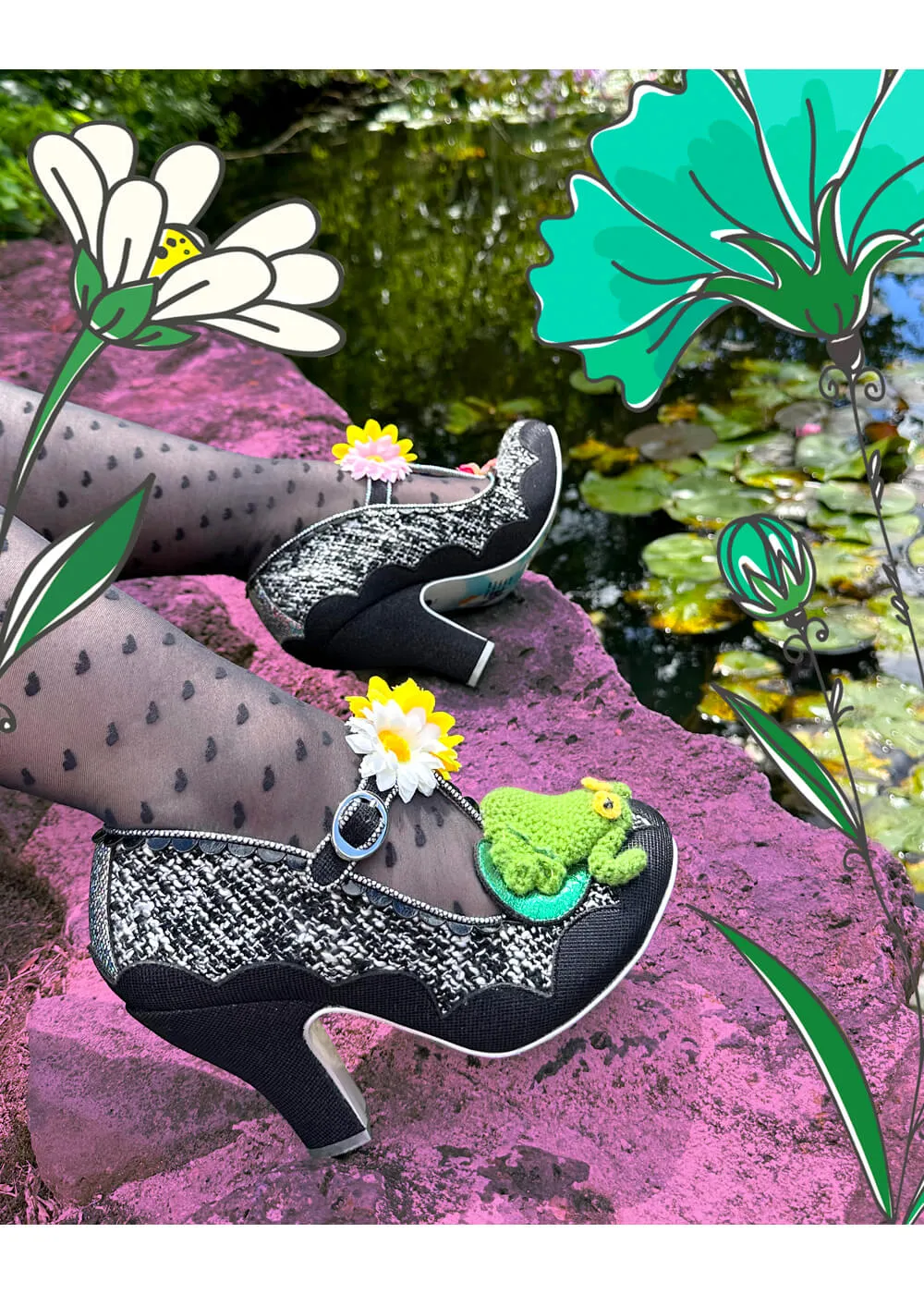 Irregular Choice Black Lily Leapfrog Pumps 50's