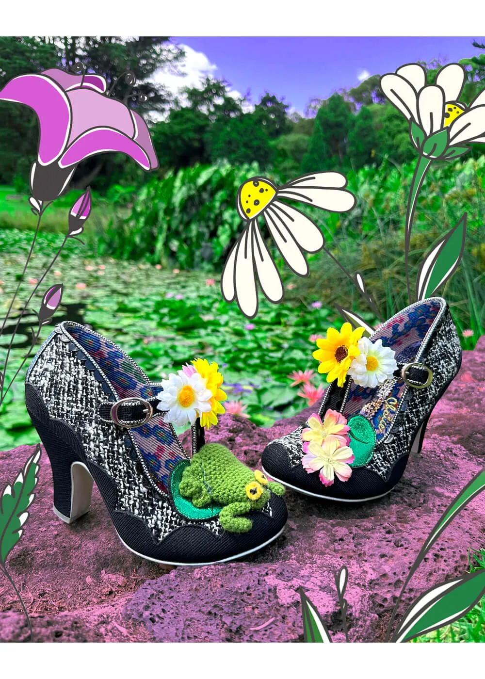 Irregular Choice Black Lily Leapfrog Pumps 50's