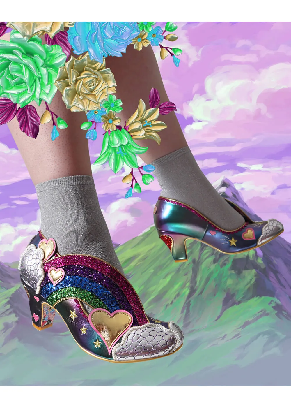 Irregular Choice Purple Rainbow Showers Pumps 70's