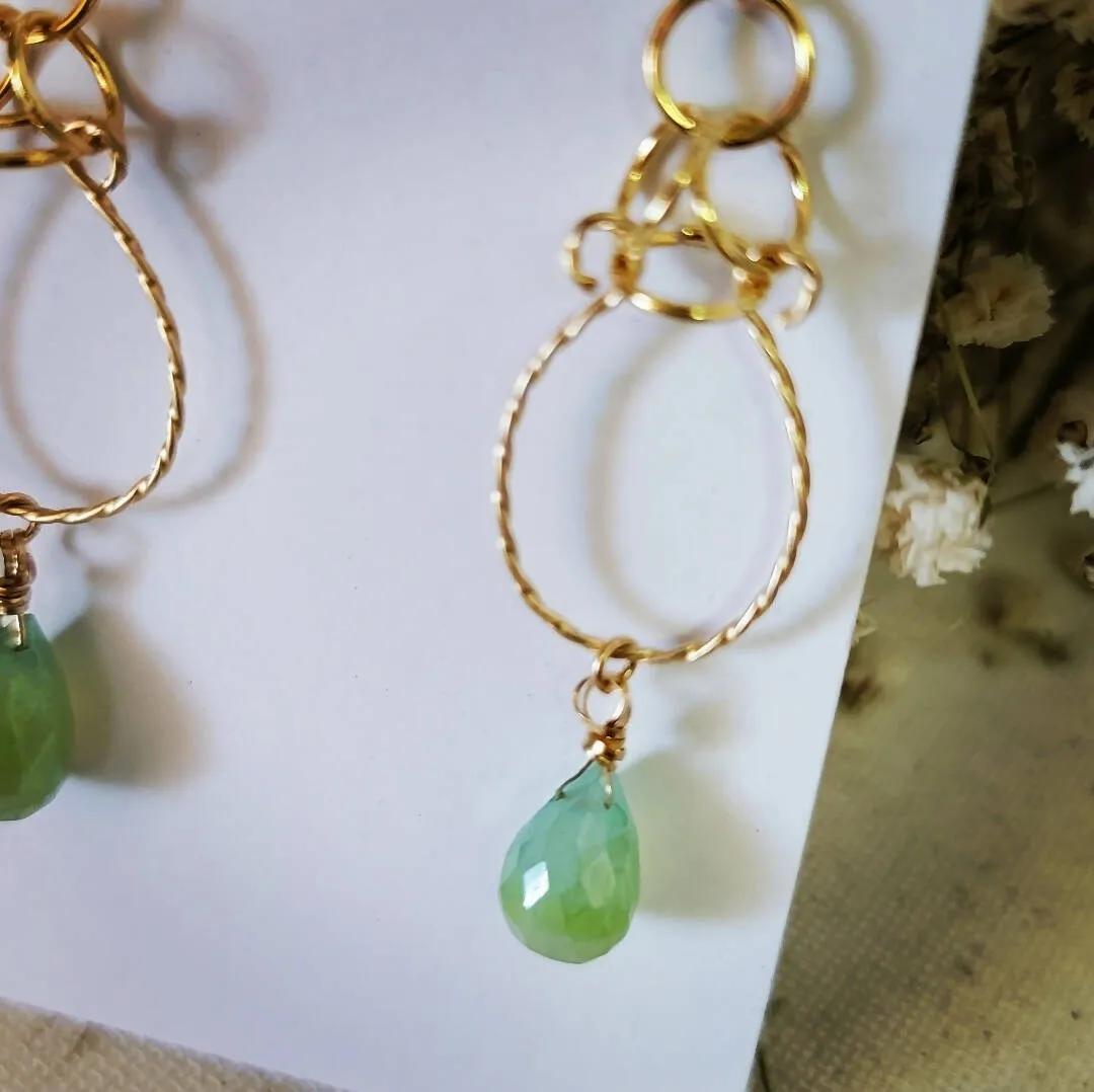 Island Girl Art Green Chalcedony Pear Natural Stone Earrings