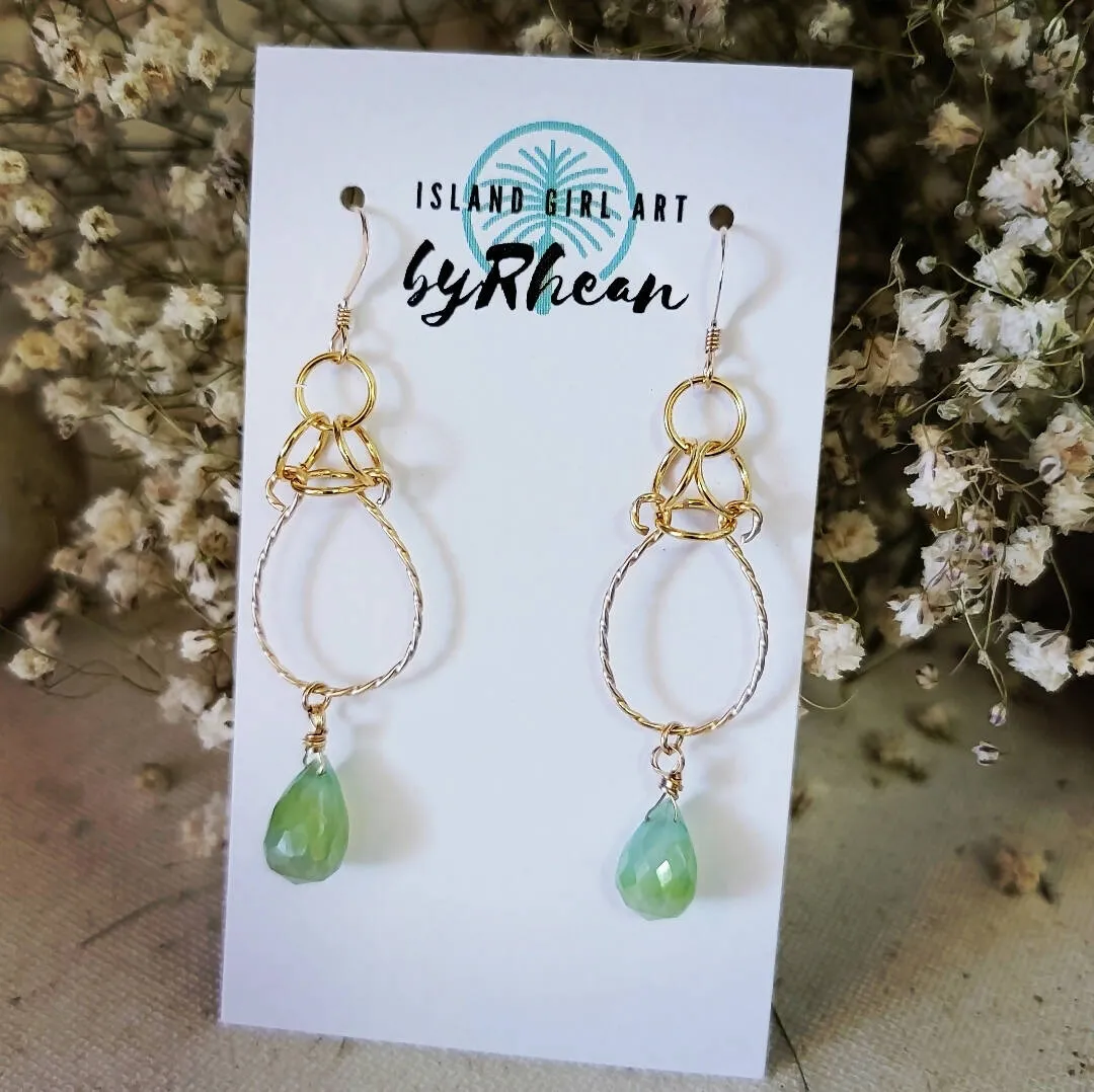 Natural Stone Earrings- Green Chalcedony Pear by Island Girl Art