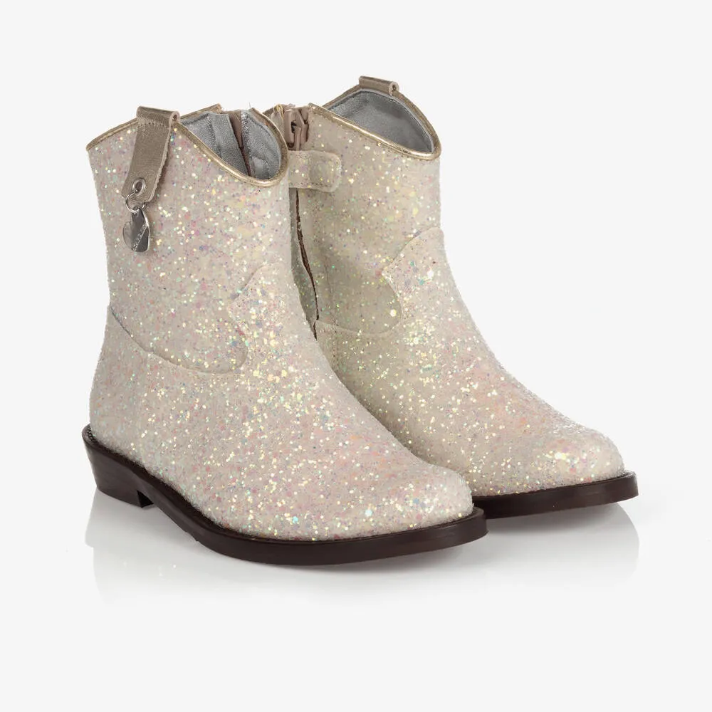 Ankle Boots with Glitter in Ivory