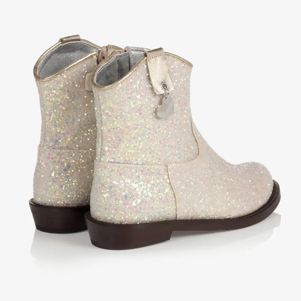 Ankle Boots with Glitter in Ivory