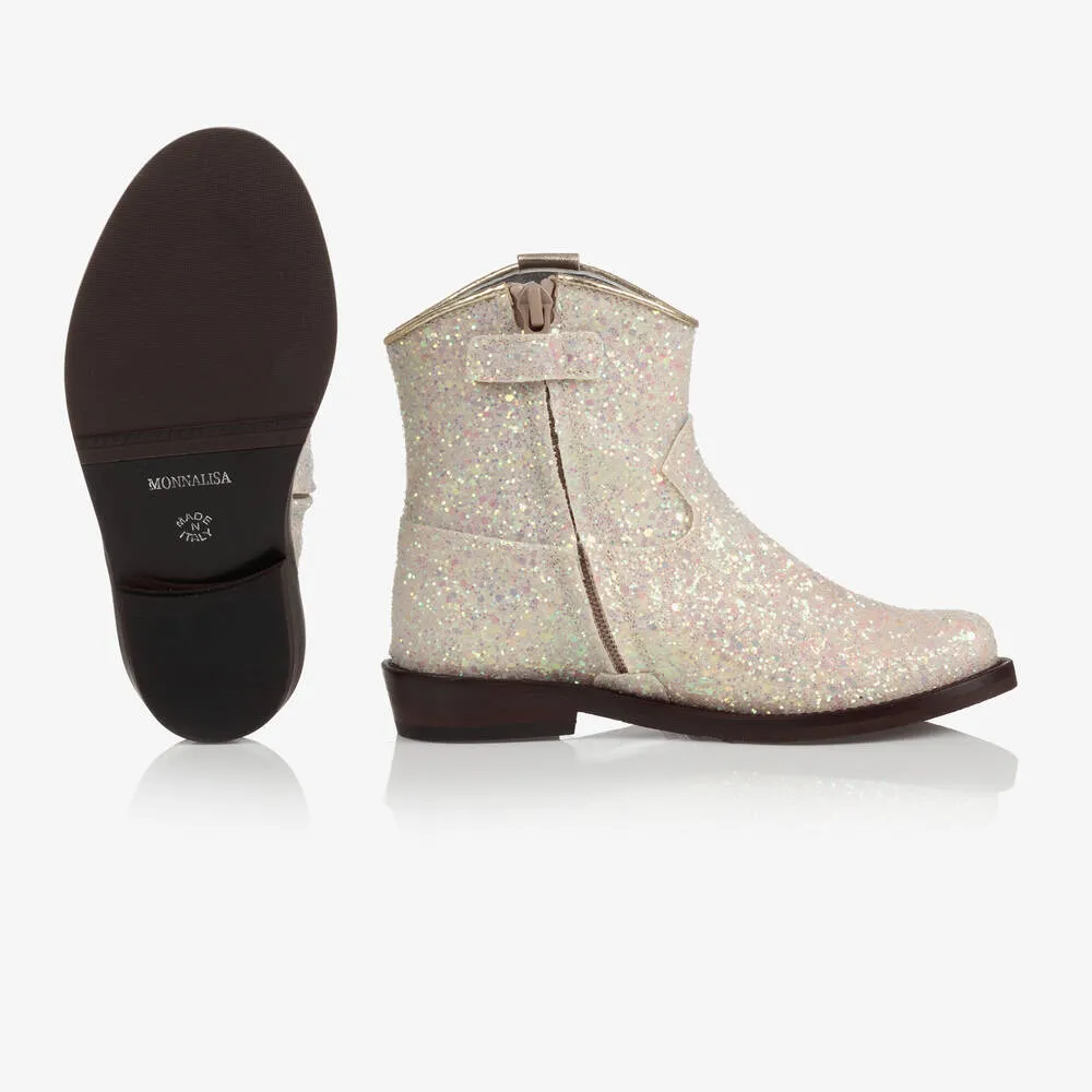 Ankle Boots with Glitter in Ivory