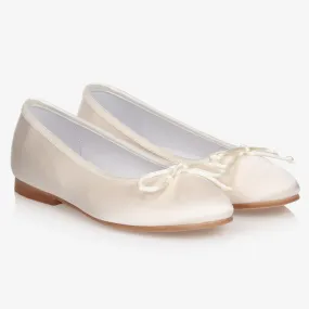 Ivory Sateen Ballerina Pumps