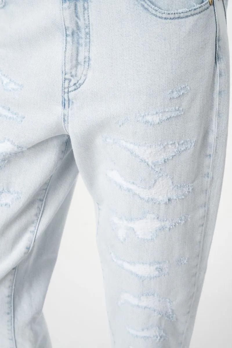 Light Blue Mom-Fit Jeans with Rips for Women