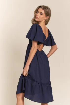 Jenna Smocked Bow Back Ruffle Hem Dress