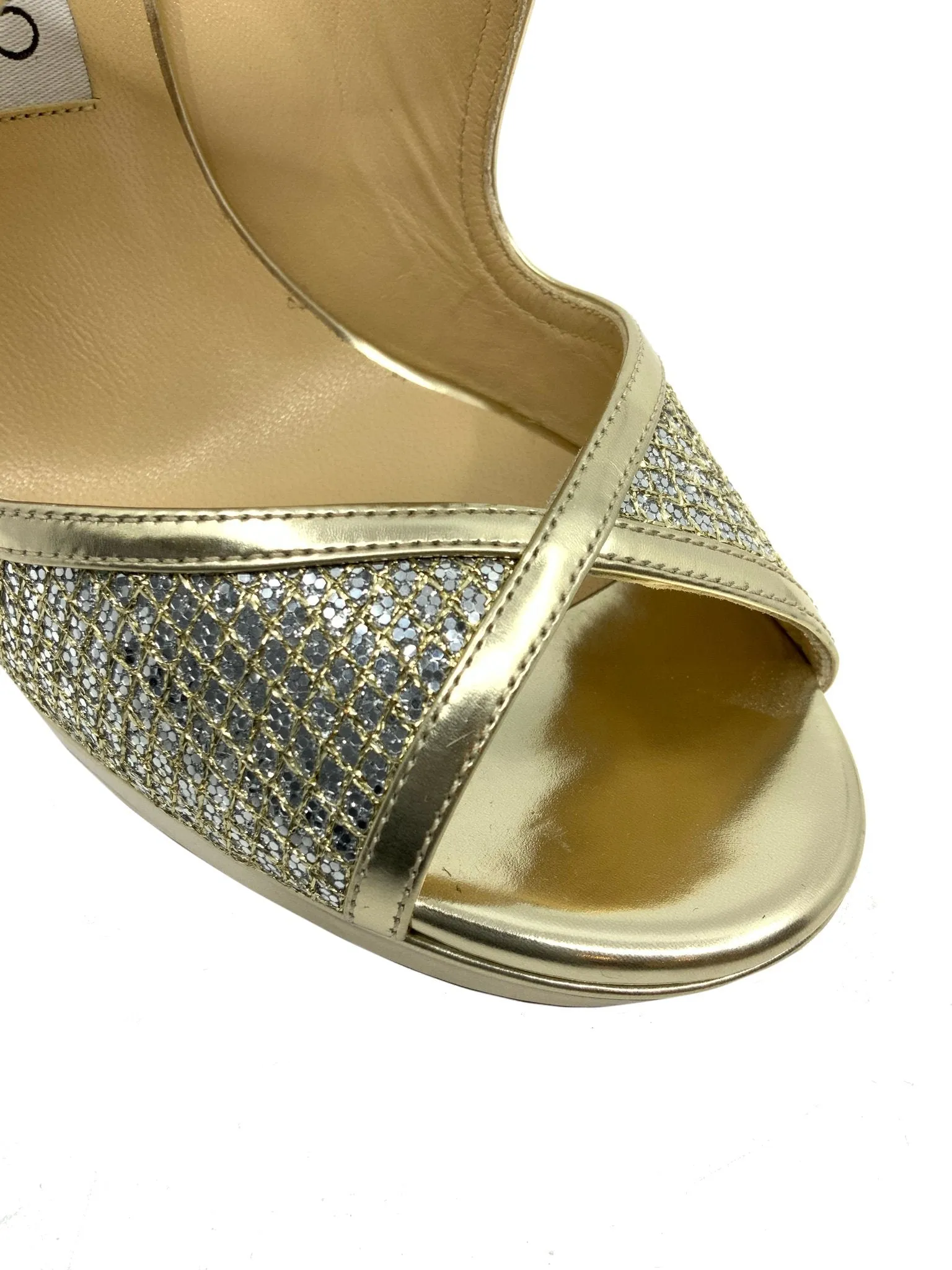 Stylish Metallic Sequin Glitter Platform Pumps by Jimmy Choo in Size 7.5