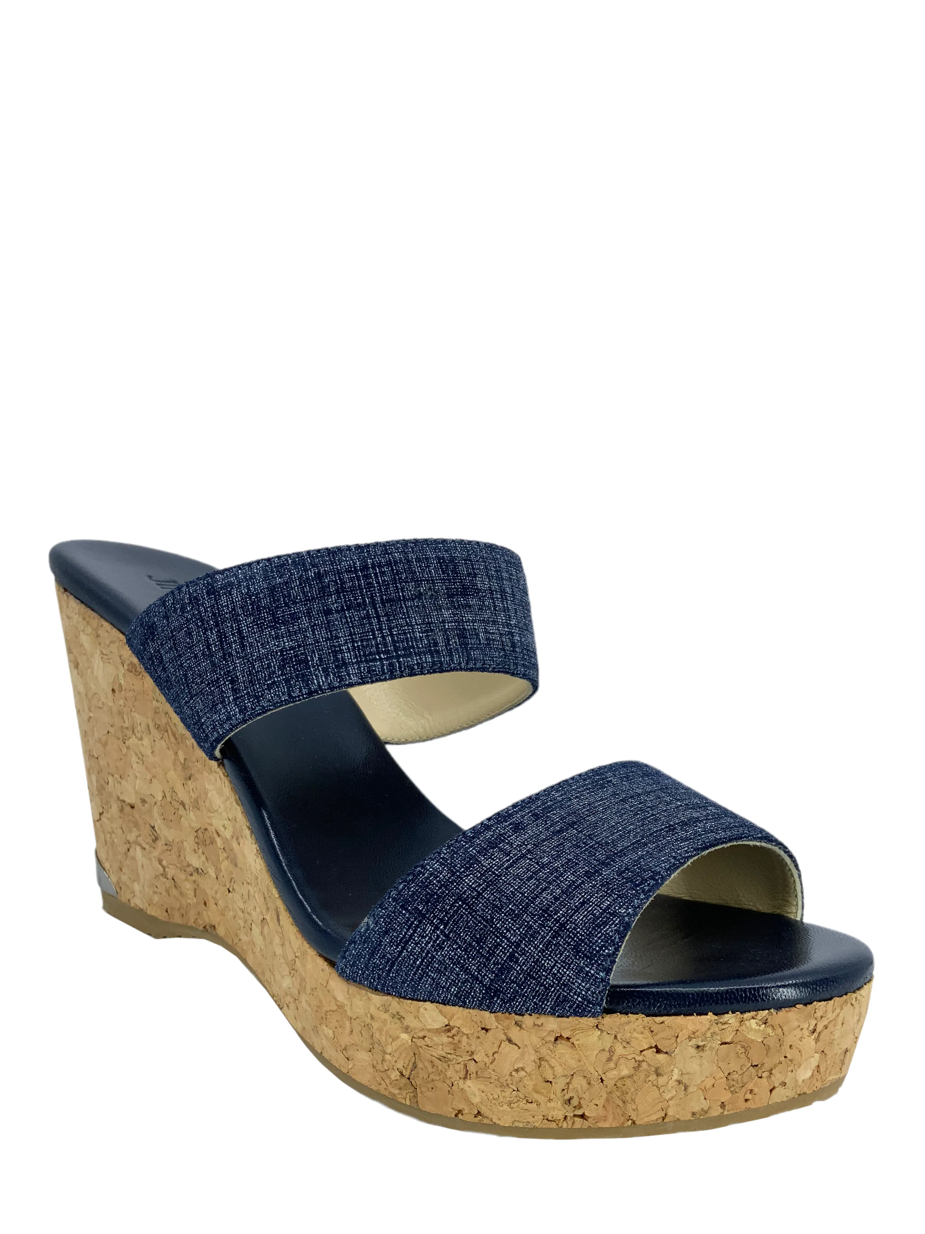 Jimmy Choo Parker Denim Cork Wedge Slide Sandals 9.5