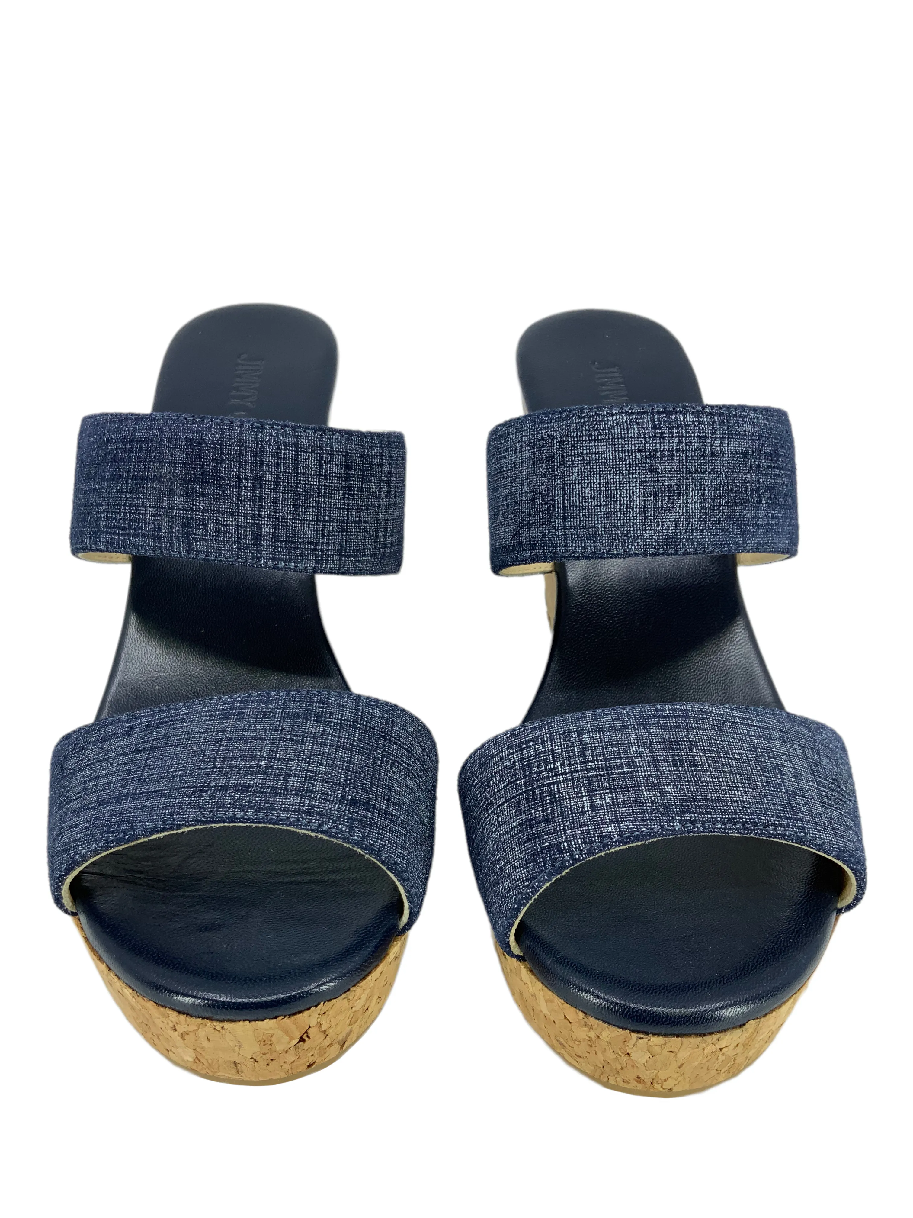 Jimmy Choo Parker Denim Cork Wedge Slide Sandals 9.5