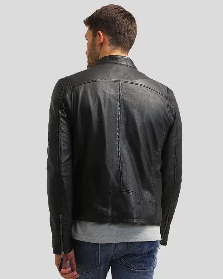 Jose Black Leather Racer Jacket