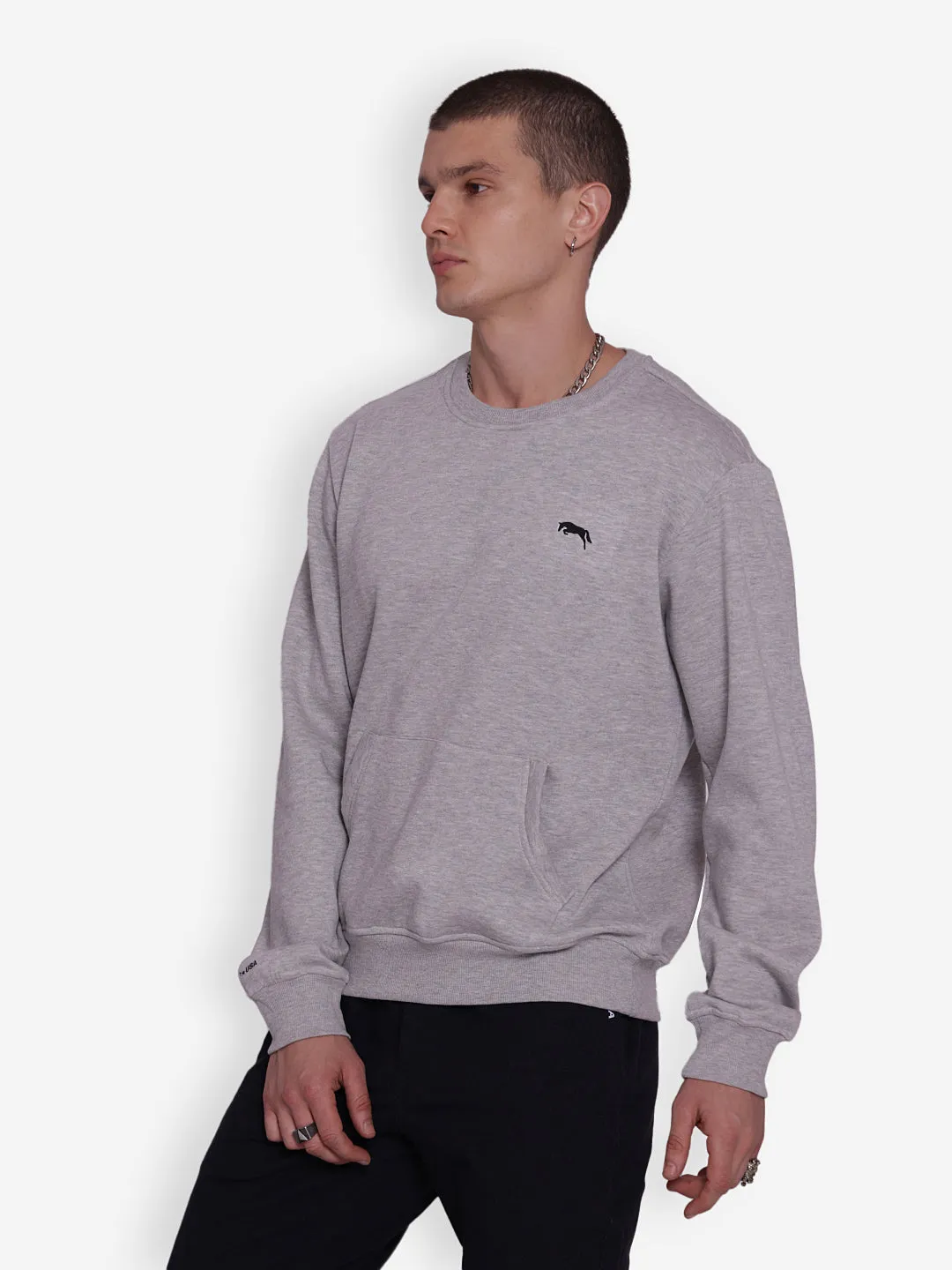 JUMP USA Men's Solid Grey Pullover Sweatshirt