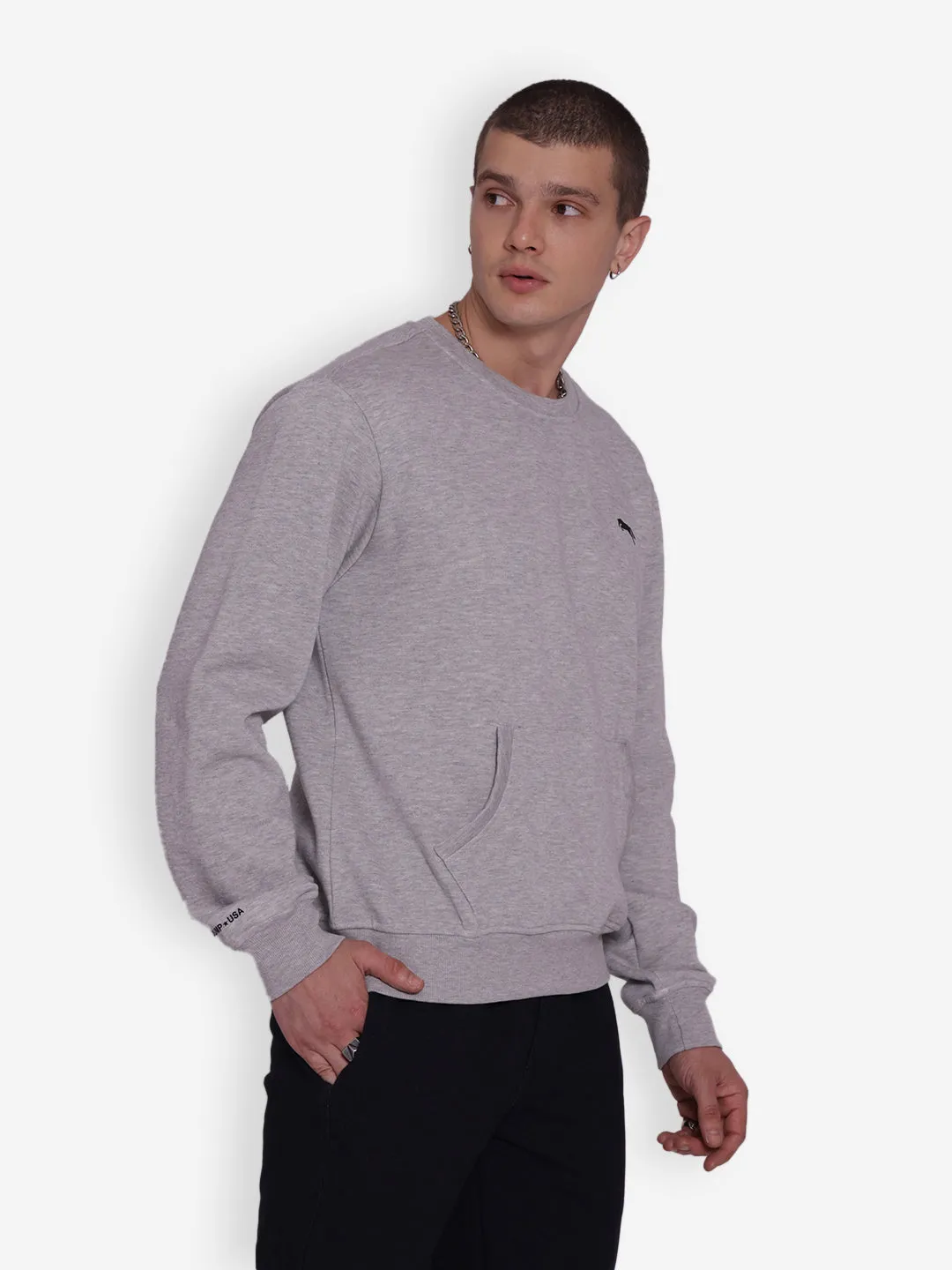 JUMP USA Men's Solid Grey Pullover Sweatshirt